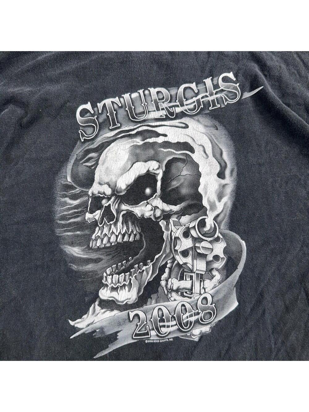 Sturgis Y2K Skulls Long Sleeve VTG T Shirt Biker Motorcycle 2008 Black Grunge - Picture 2 of 12